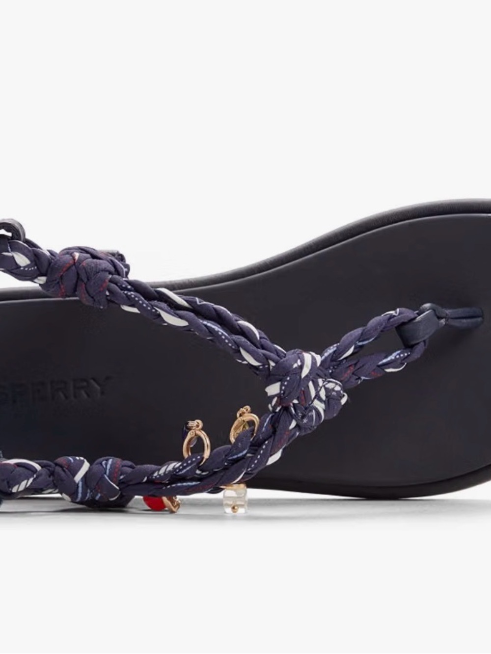 Sperry Navy Braided Thong Sandal with Gold Hardware